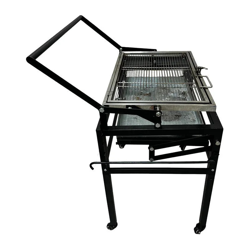 Large foldable charcoal barbecue stove with detachable components for outdoor cooking