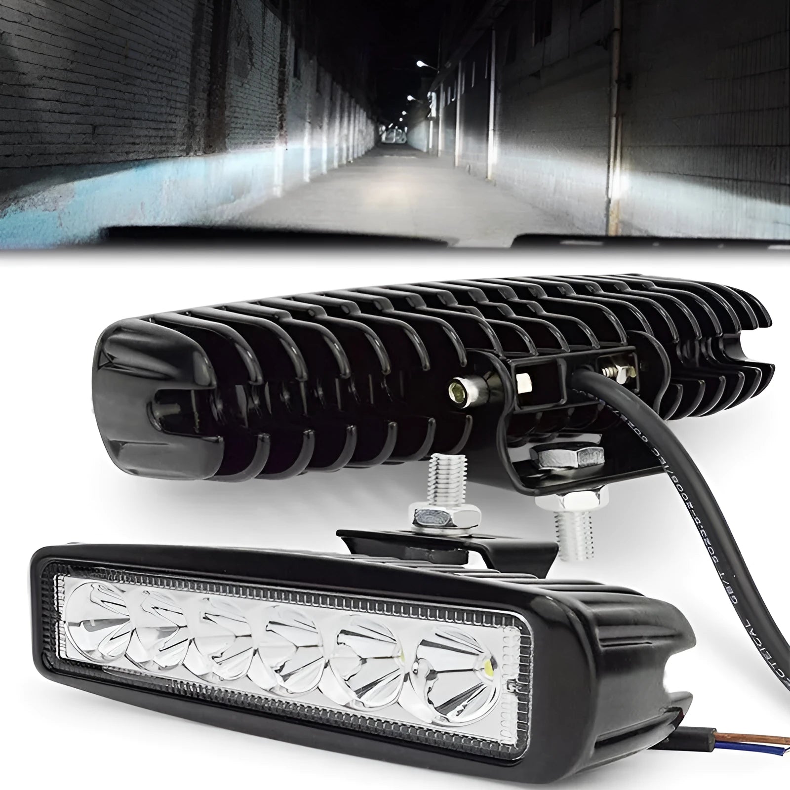 All-black car auxiliary spotlight with bracket mounting hardware for vehicle installation