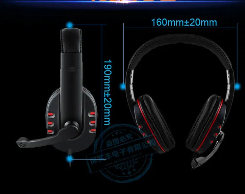 Warlord gaming headset wired with blue colour and soft PU leather earmuffs on black background