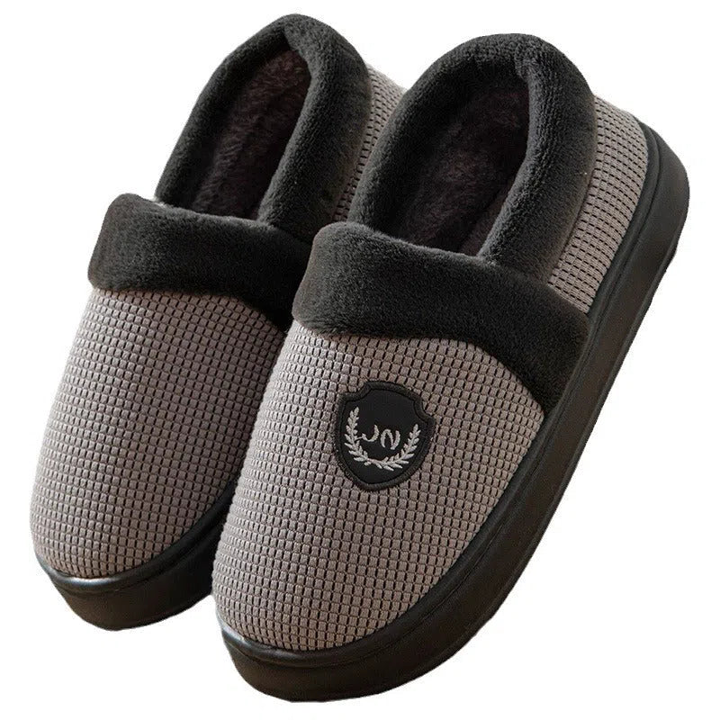 Fleece-lined warm cotton shoes for men with thick non-slip EVA sole in gray-green colour