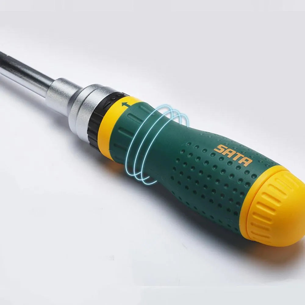 19 in 1 ratchet screwdriver set with 18 SVCM steel bits and green anti-slip handle