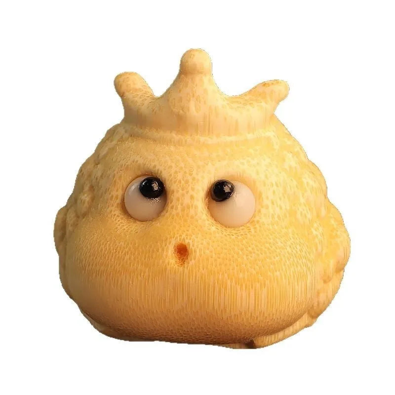Solid bamboo carving of a Crown Princess Toad ornament, cute style, 5cm in size.