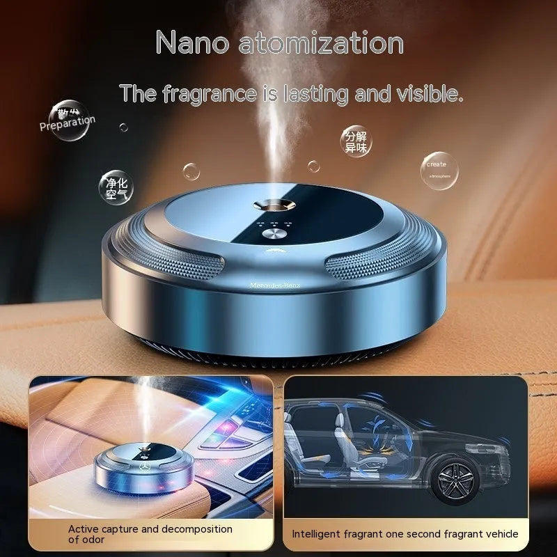 Zinc alloy car diffuser with automatic spray function showing compact 89mm design