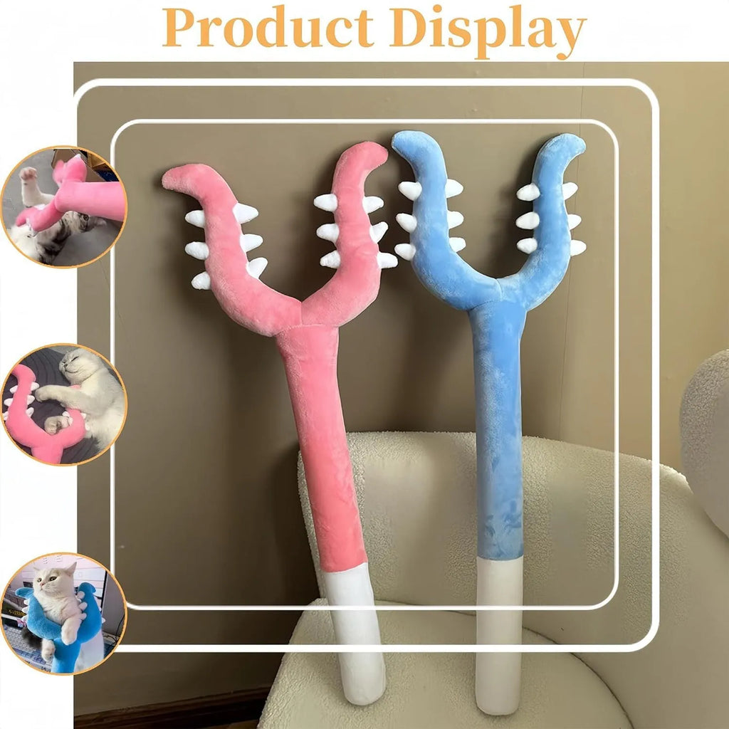 Blue plush cat wand toy with 70cm length for interactive indoor pet play