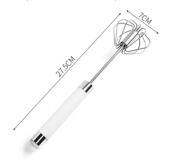 Semi-automatic stainless steel egg beater whisk with hand pressure rotating mechanism in silvery colour