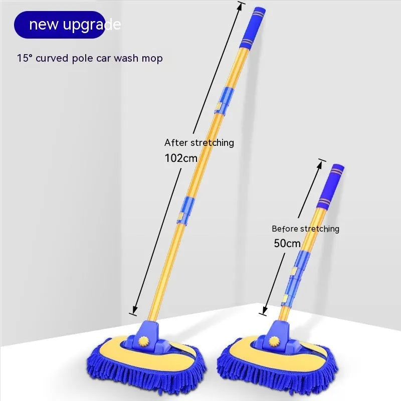 Telescopic curved rod car cleaning brush with aluminium chenille head in yellow and blue colour options