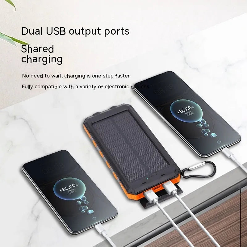 Waterproof solar charging power supply 20000mAh with compass and LED light in orange