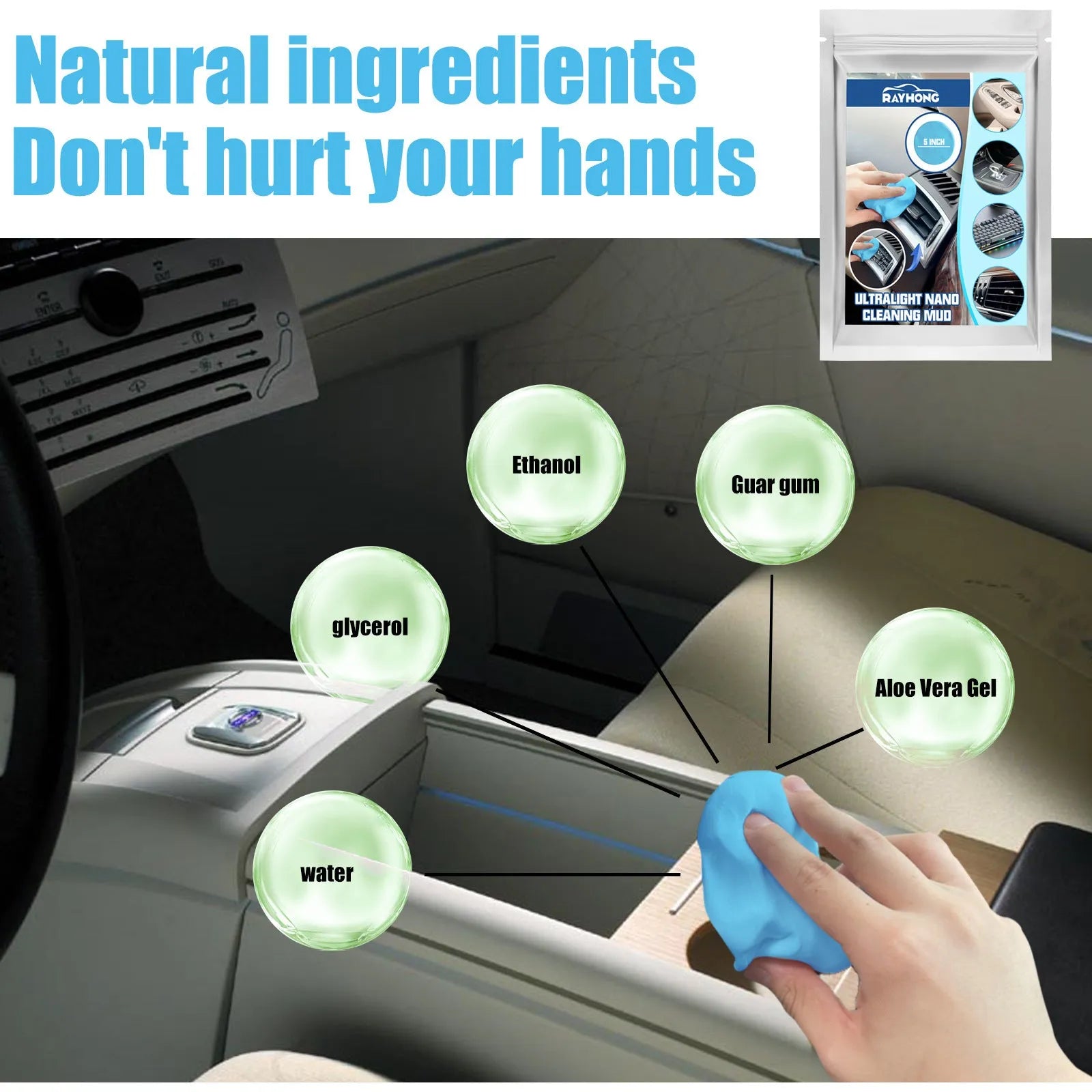 Car interior cleaning mud putty for gap and vent dust removal