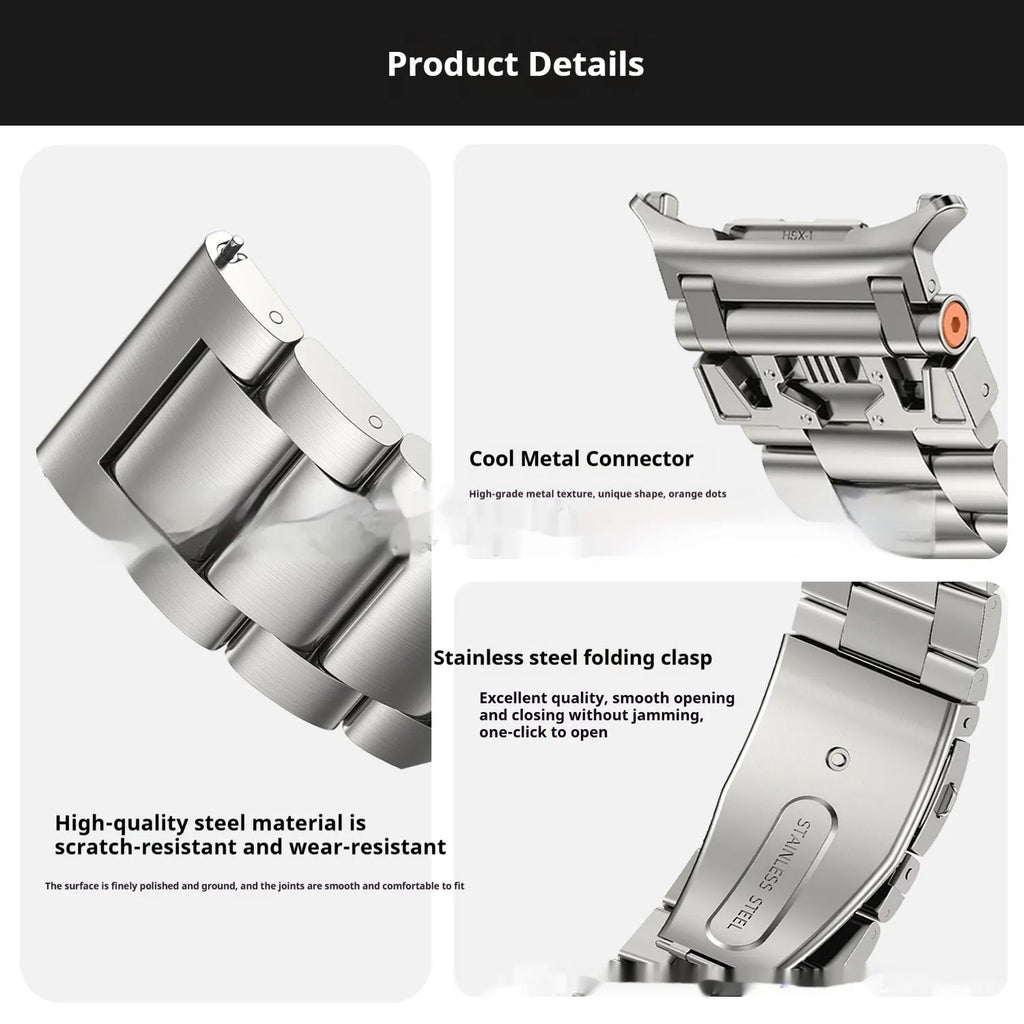 Three steel band armor metal watch strap for Samsung in Black, Silver, and Starlight colours