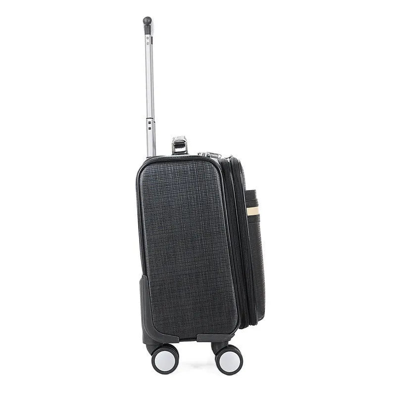 Black PU leather business case with wheels and combination lock