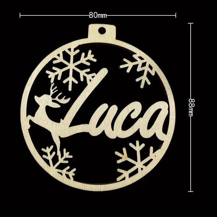Hollow wooden Christmas tree decoration pendant with DIY carving space for name, American style, one of 11 design options