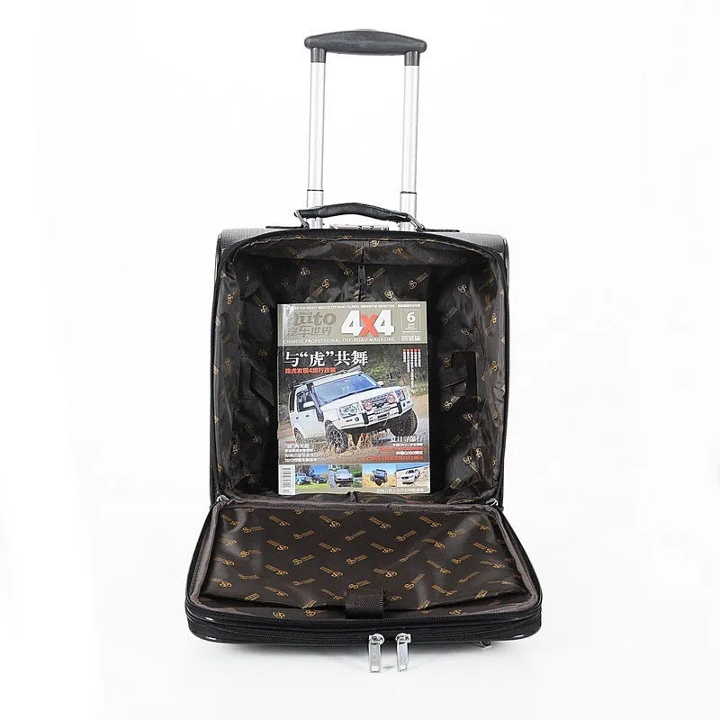 Black PU leather business case with wheels and combination lock