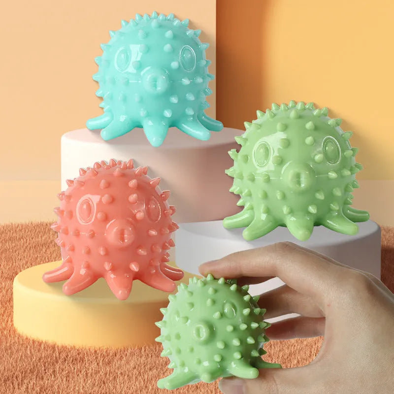 Eight-clawed TPR octopus dog toy in blue, used for chewing and molar teeth cleaning.