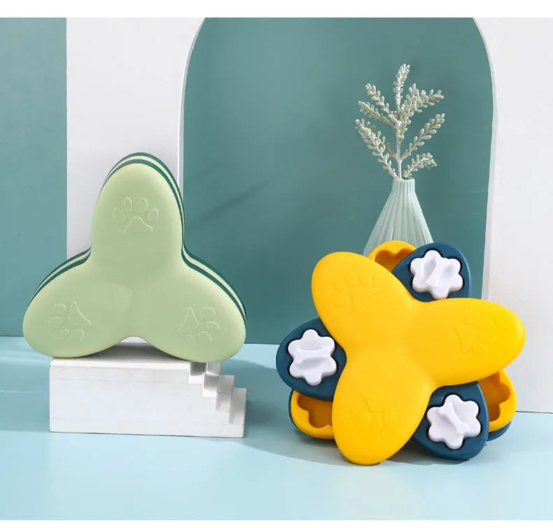 Green and yellow dog puzzle toy slow feeder with nine hidden treat compartments and bone covers