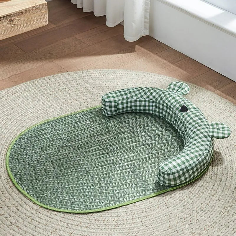 Four-season pet cooling mat for dogs and cats in green colour with size measurements displayed
