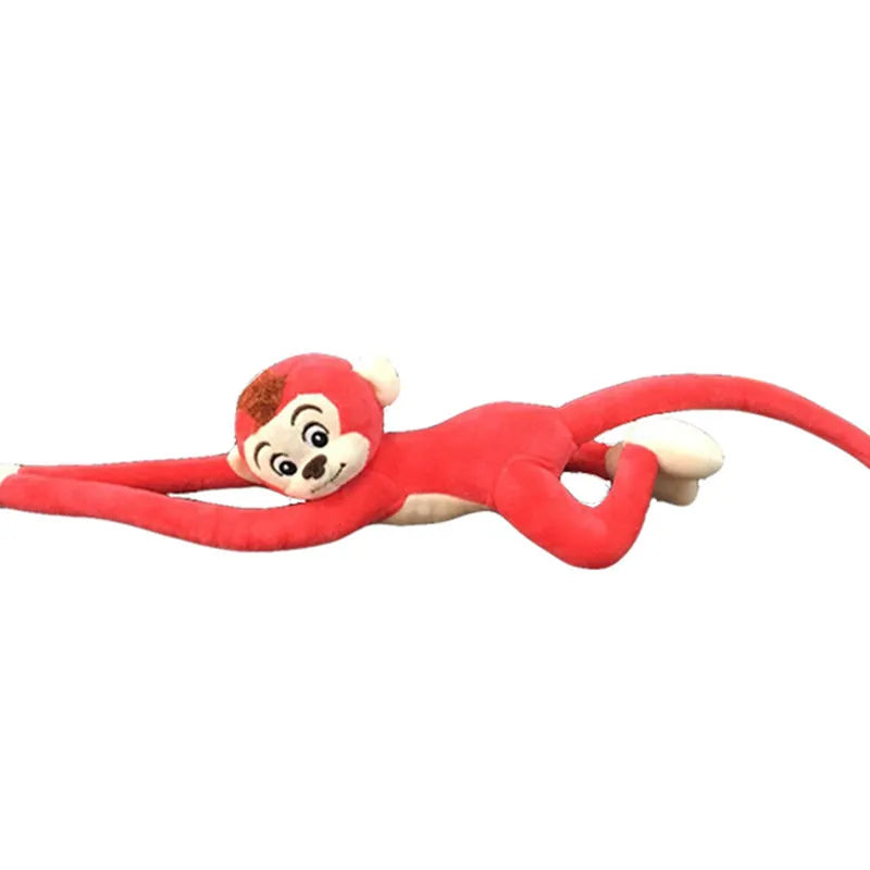 Long arm plush monkey toy hanging as curtain decoration in pink, wine red, dark brown, or light brown