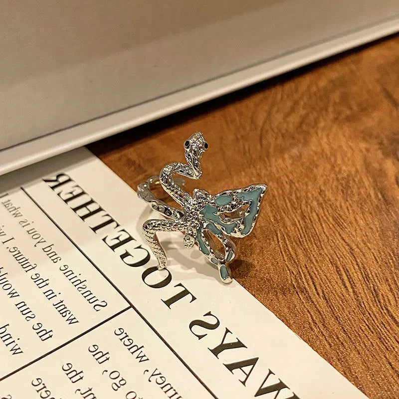 Chinese butterfly design women's copper ring with dripping oil treatment finish