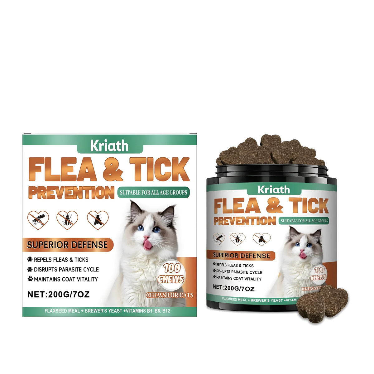 Cat skin health chewable tablets 200g bottle with flaxseed, beer yeast, pumpkin seed, black walnut, and B vitamins