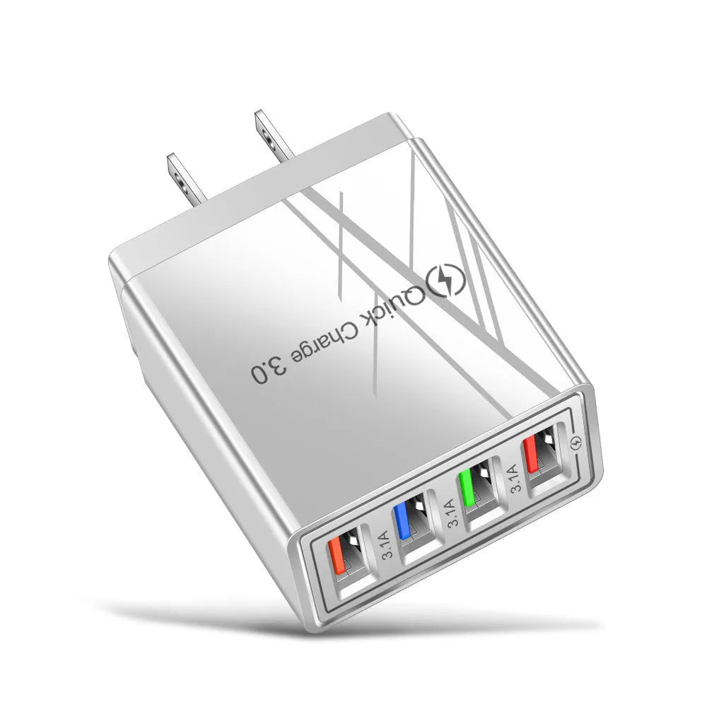 Simple Luminous 4 USB mobile phone charger with LED indicator in multiple colour options