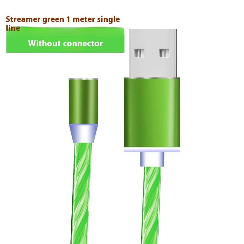 Colourful streamer magnetic three-in-one USB data cable, 1m TPE lead with Micro USB, TYPE-C and Apple-compatible connectors