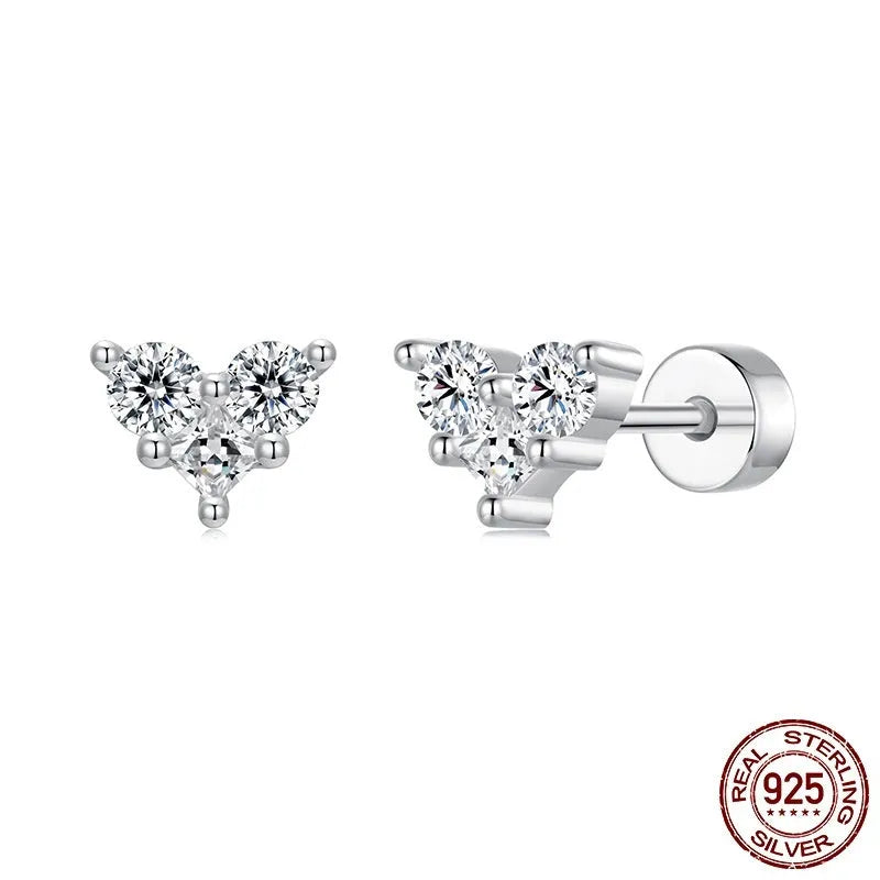 Heart-shaped cubic zirconia ear stud in S925 sterling silver with electroplated finish, colour BSE1227