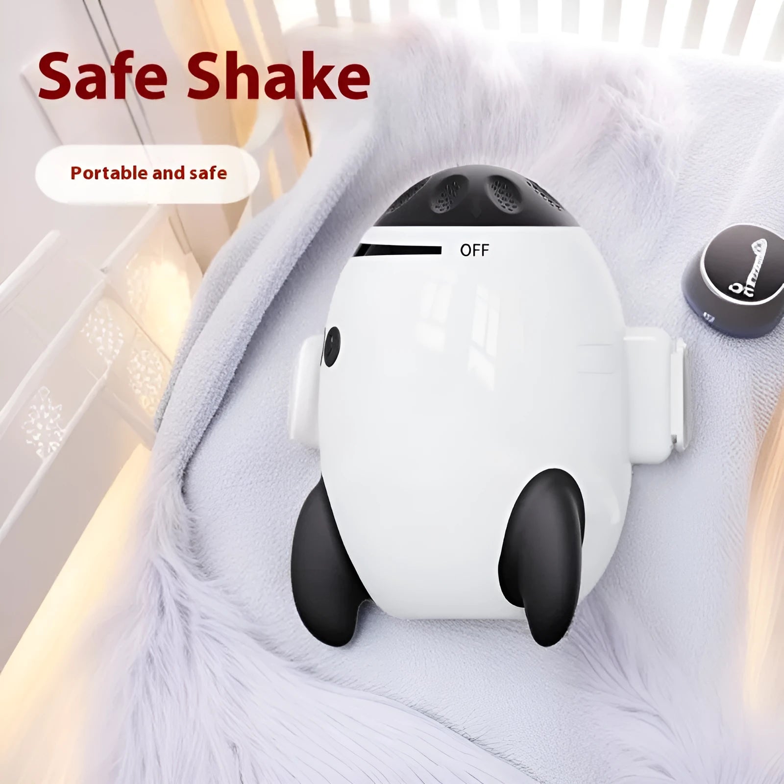 White ABS plastic baby sleep comforter device measuring 12x9.3x8cm with Bluetooth and white noise features