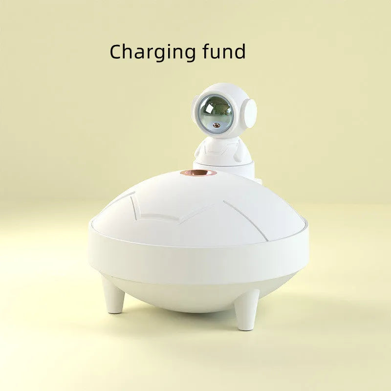 Astronaut sunset lamp humidifier in white with 360-degree rotating head and mist from single fog outlet