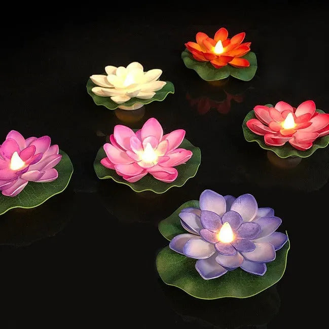 Floating water induction lotus night lamp in pink, 10cm waterproof plastic colourful lantern for pond or bath