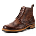 Men's leather Martin boots with first layer cowhide patent finish upper and rubber sole, black or dark coffee