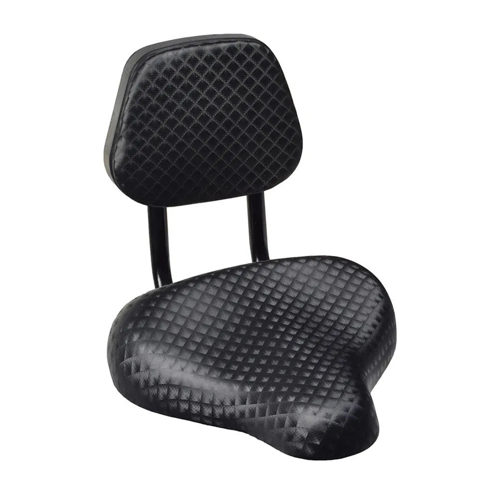 Black mountain bike saddle with front cushion support, compact 25 cm size, on a bicycle
