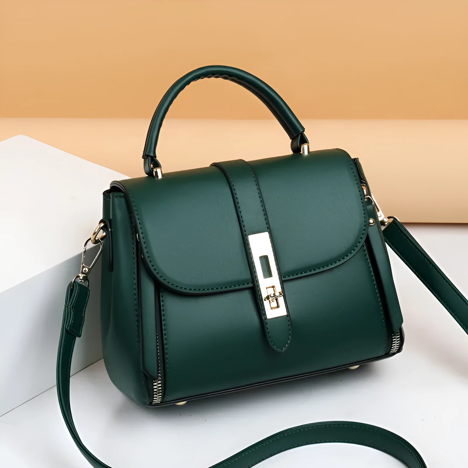 Women's soft PU square vertical shoulder bag with single strap available in black red green and blue