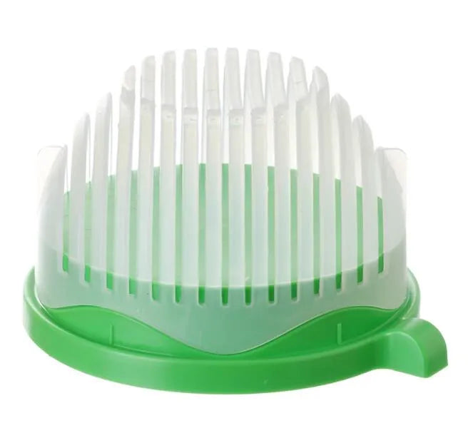 Creative salad cutter bowl with 13-seam lid, drain basket and serving plate base in blue