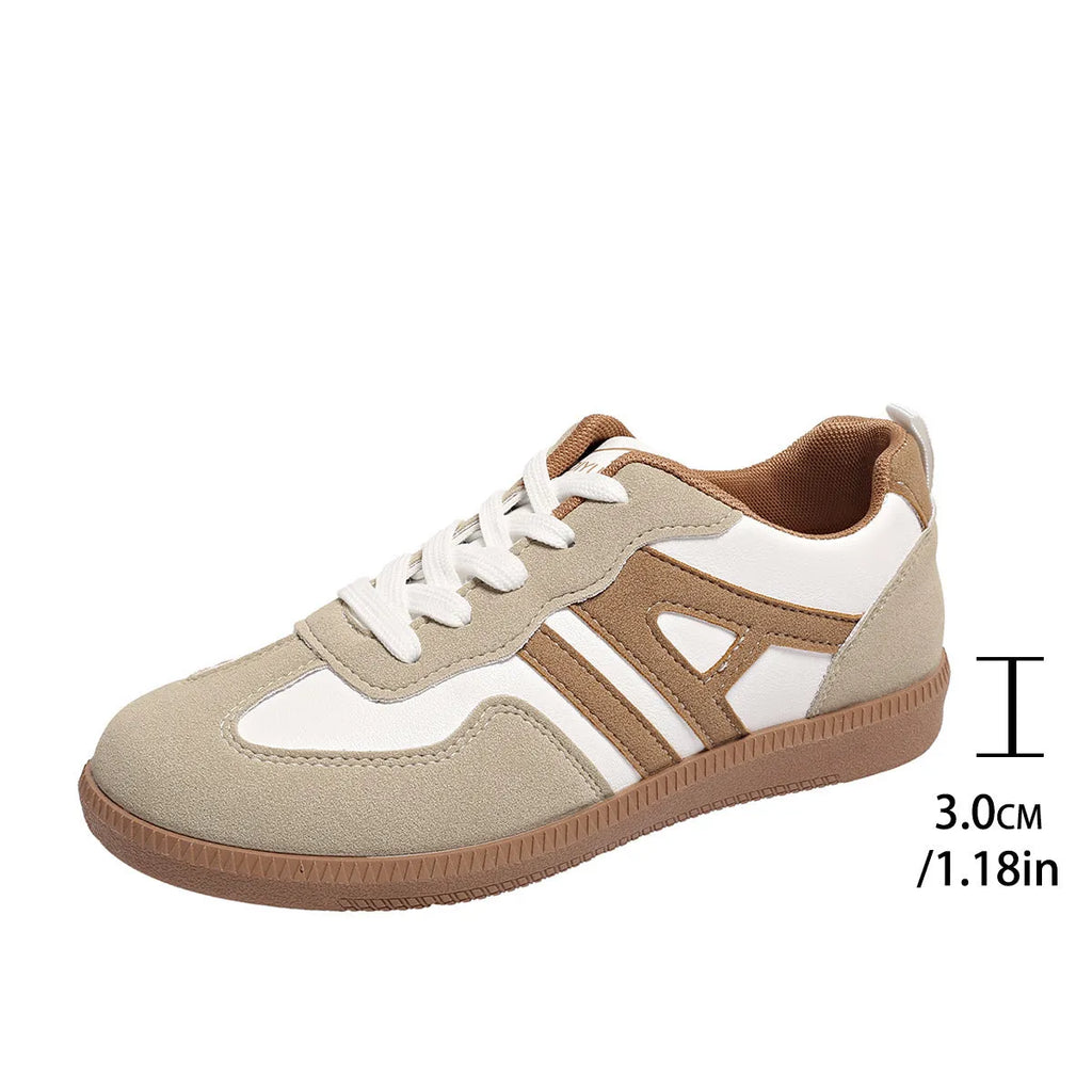 Women's retro colour matching lace-up jogging shoes with low platform heel and cross strap details