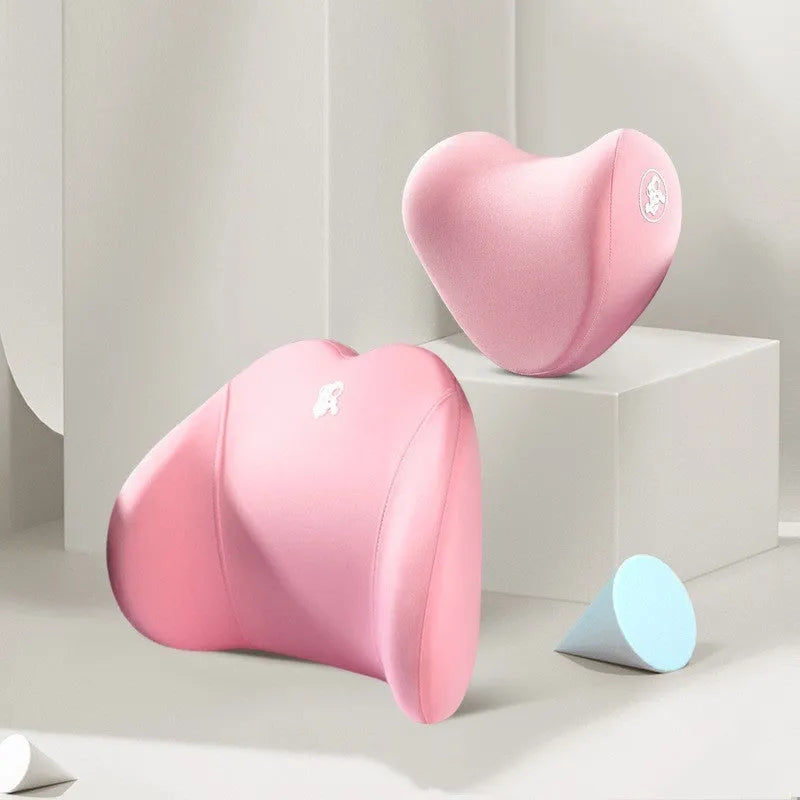 Heart-shaped car pillow set with headrest and lumbar support pillows in multiple colour options