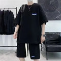 Waffle-textured leisure sports suit in cotton-polyester blend with short sleeves and shorts