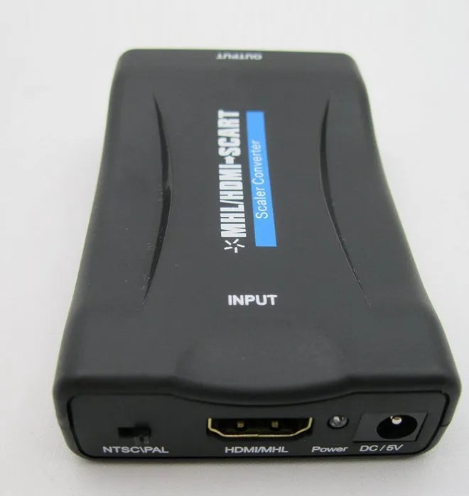 HDMI to SCART converter 1080P bidirectional with USB power for TV connectivity.