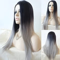 65cm long straight ombre gray wig with high temperature fibre and slanted fringe option