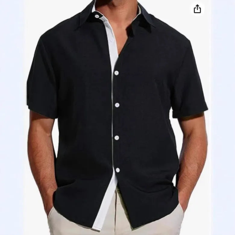 Men's short-sleeved floral print polyester shirt in regular fit cardigan style