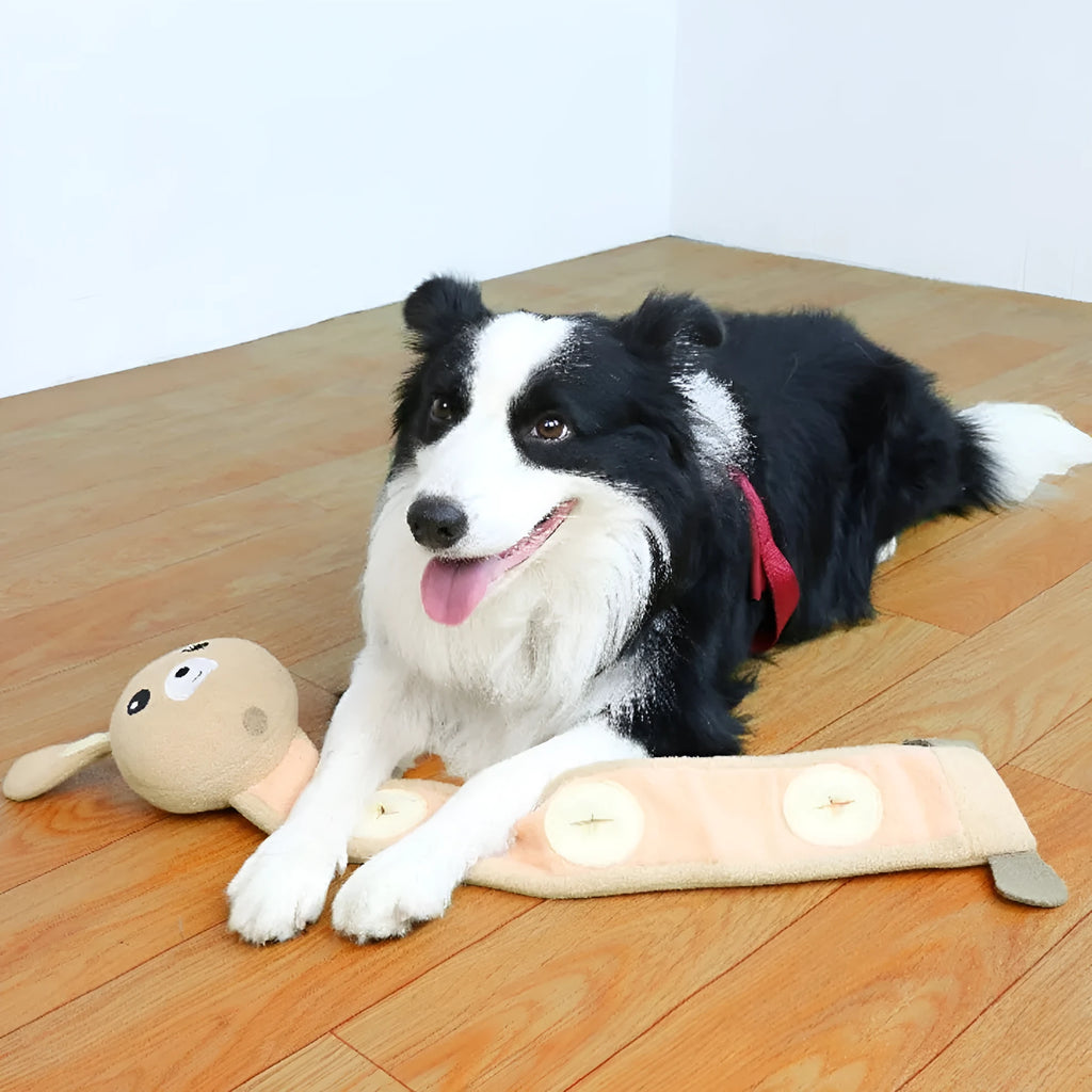 65cm plush dog training toy shaped like a fleece rabbit with bite-resistant features