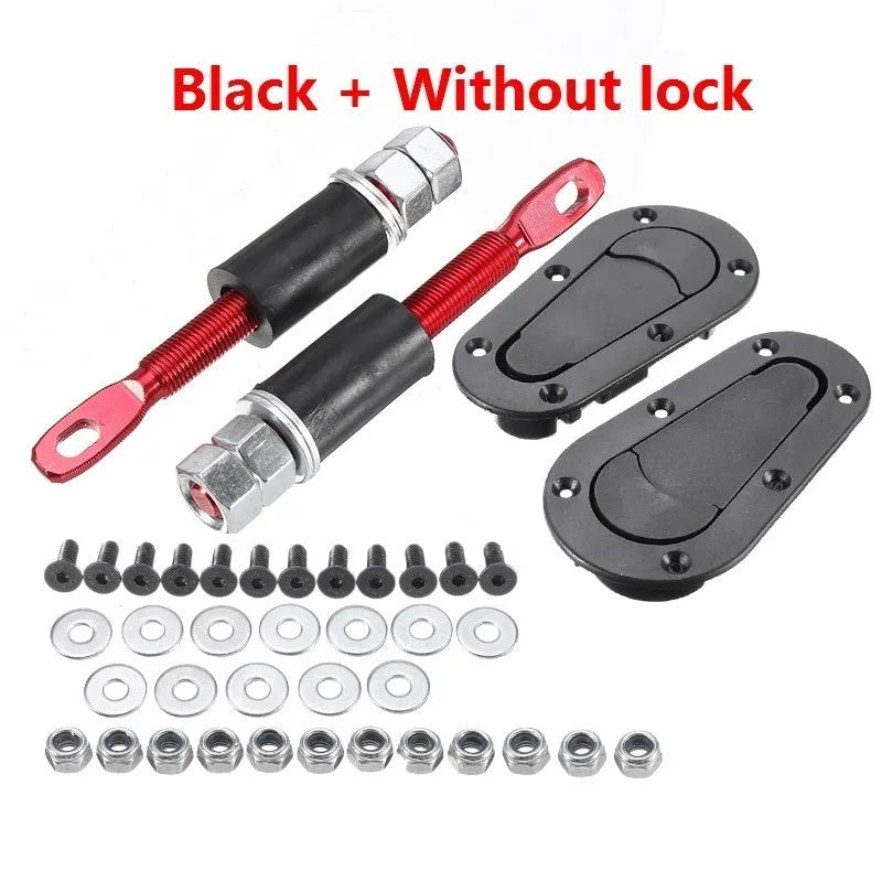 Pair of racing car front cover locks ABS plastic aluminium alloy black colour with lock
