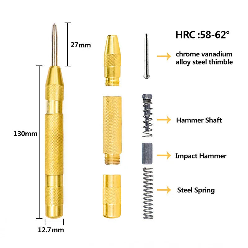 Cone drill bit punch set with high speed steel step drills and centre punch for metalworking applications
