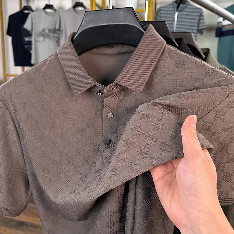 Rhombus slit design thin ice silk short sleeve T-shirt in black, green, or brown
