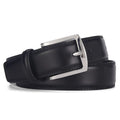 Men's leather belt with alloy pin buckle in genuine cowhide showing classic black colour option