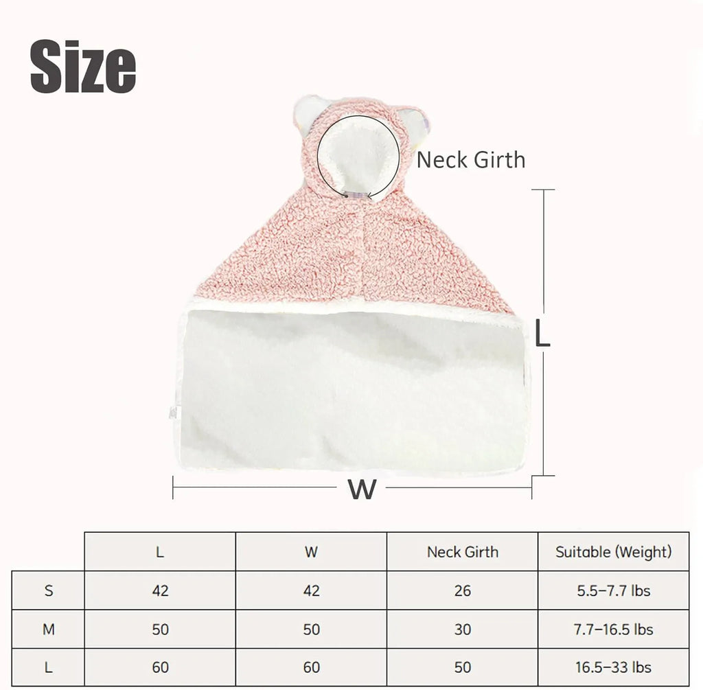 Teddy bear pet cape blanket with hood made of polar fleece in brown, on white background