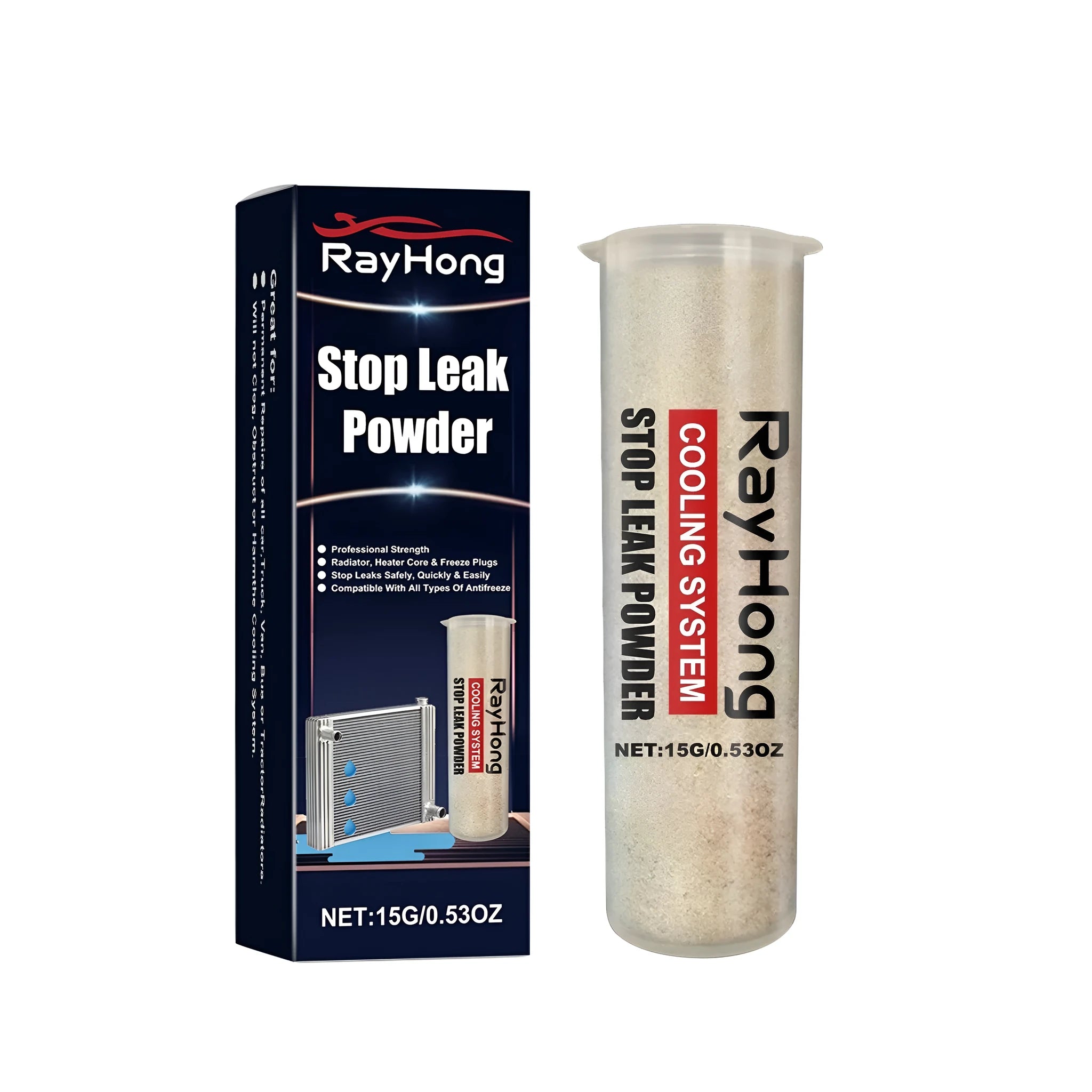 250g stop leak powder container for automotive cooling system temporary repairs