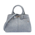 Women's denim blue casual shoulder bag made from soft PU leather with standard size dimensions