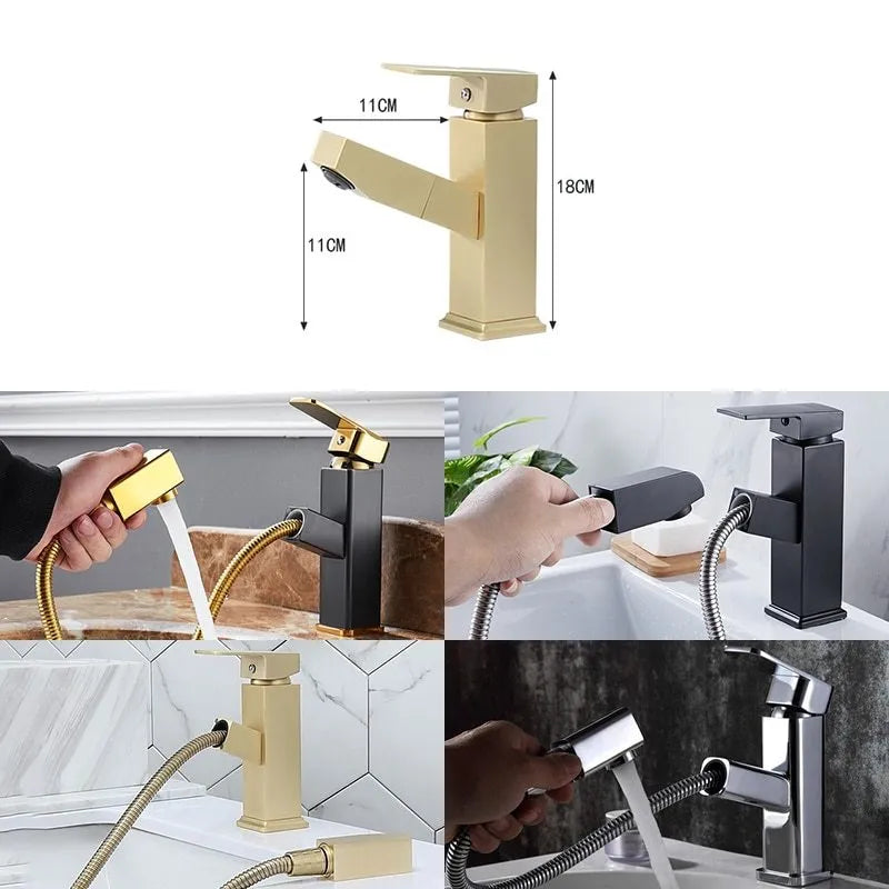 Brass square lever pull faucet with brushed gold electroplated finish