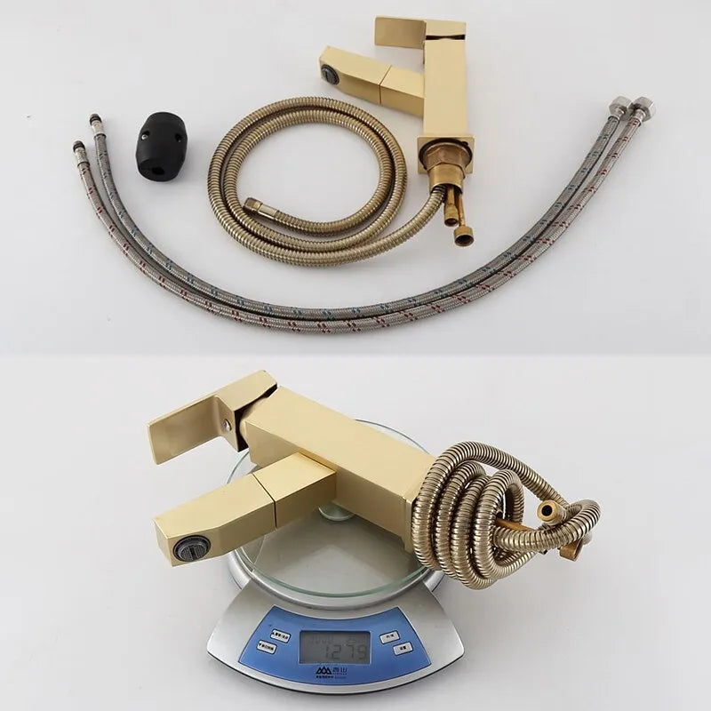 Brass square lever pull faucet with brushed gold electroplated finish