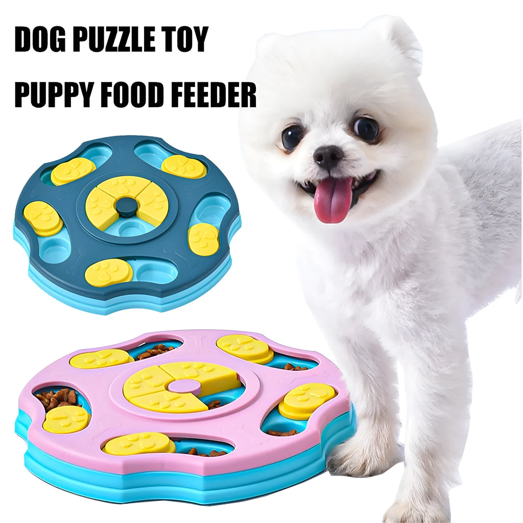 Blue interactive dog food puzzle bowl toy for aggressive chewers with slow feeder design.