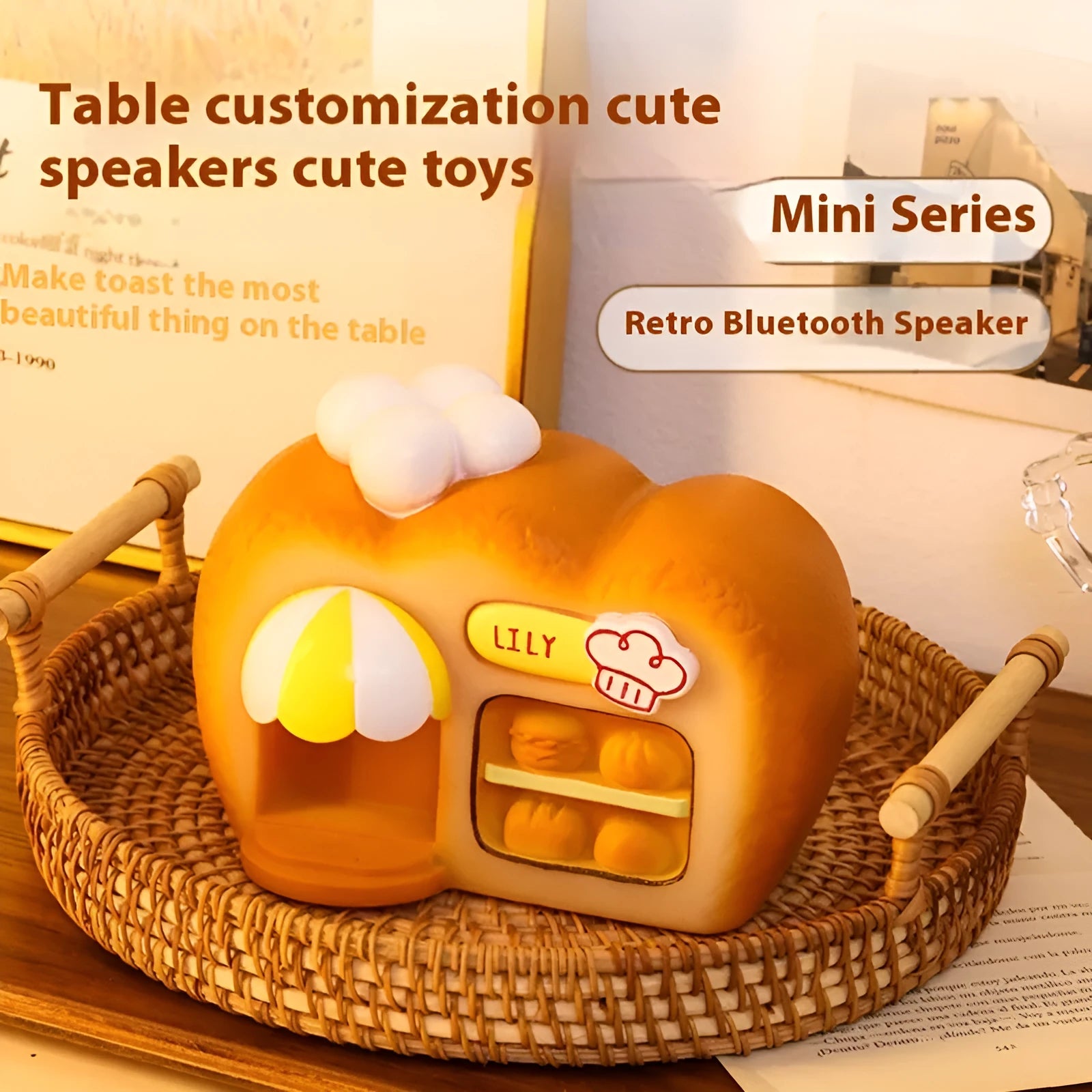 White ABS bakery Bluetooth speaker with glowing creative ornament design